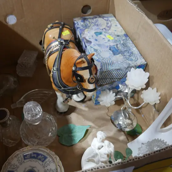 Horse figure, glassware etc