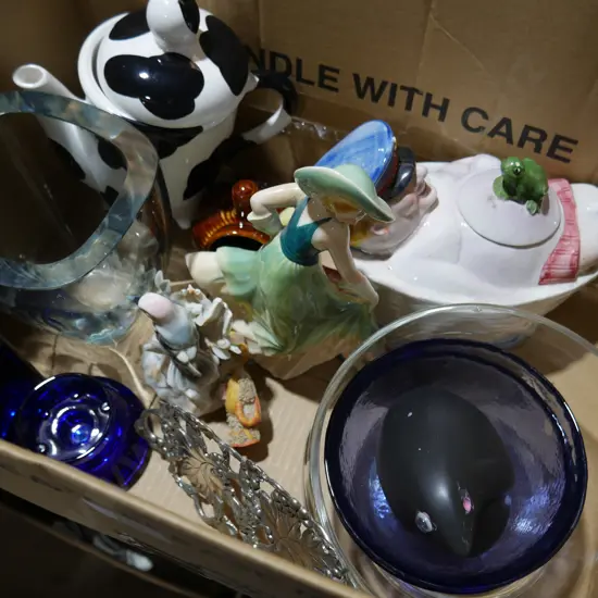 Glassware, novelty teapot etc