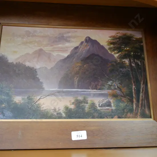 Framed Fiordland painting initialed HWK