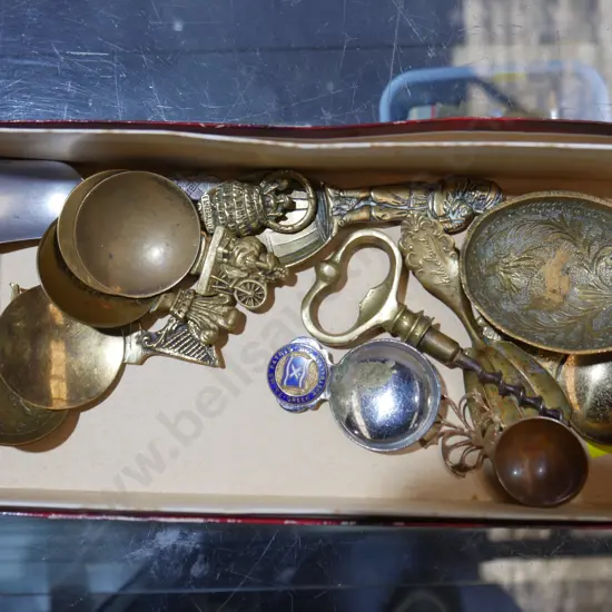 Brass tea caddy spoons etc