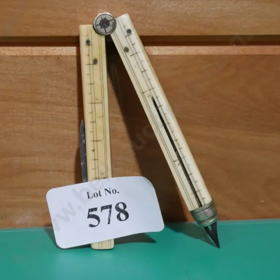 Ivory 6 inch folding rule with knife and pen attachments