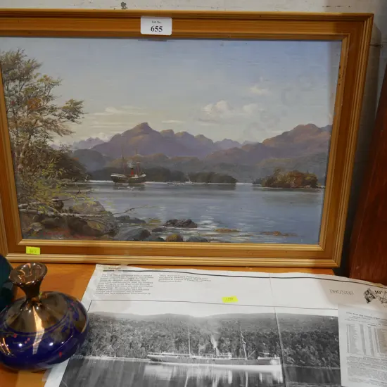 Framed John Perrett oil, USSCo Tarawera