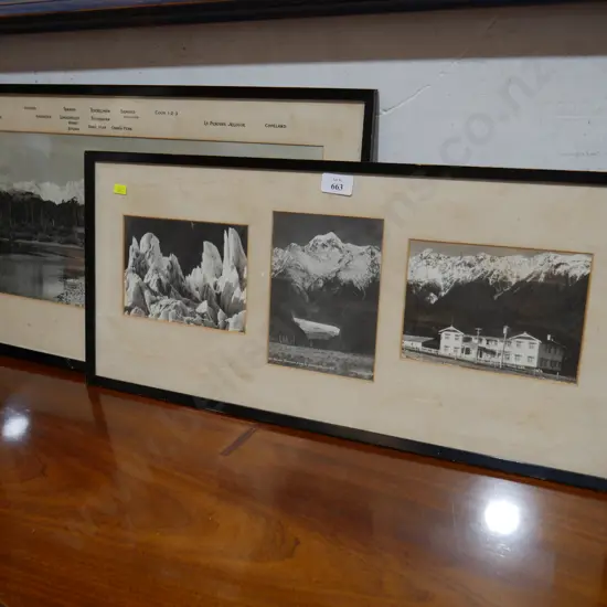 2 framed West Coast photos Fox Glacier, Mount Cook etc