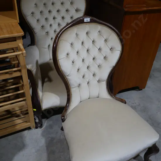 Repro. ladies and gents deep buttoned chairs