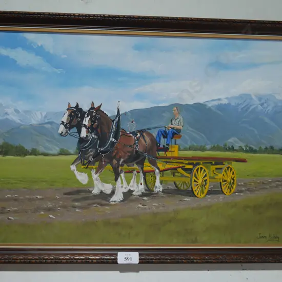 Oil painting work horses