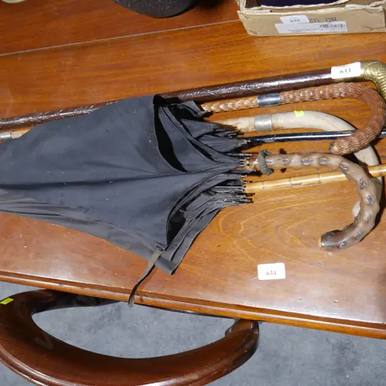 Umbrellas and walking sticks