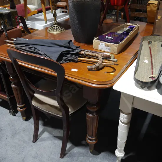 Old dining table and 2 balloon back chairs