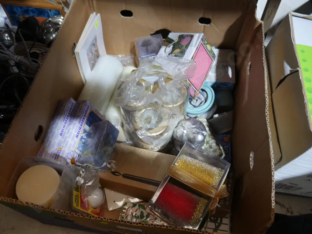 Two boxes of candles and kitchenware etc Image 1++