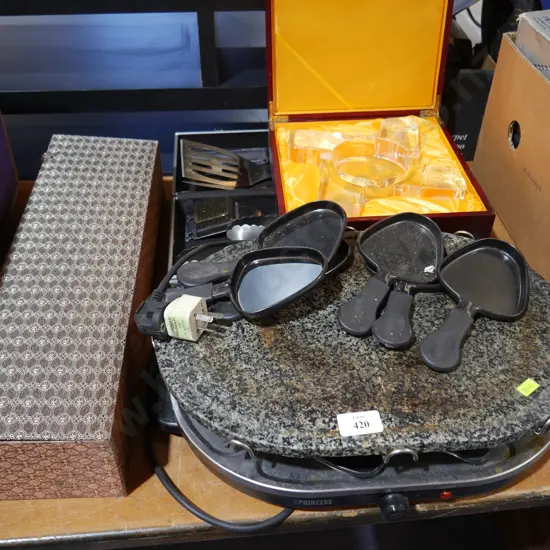 Princess grill, BBQ utensils, glassware