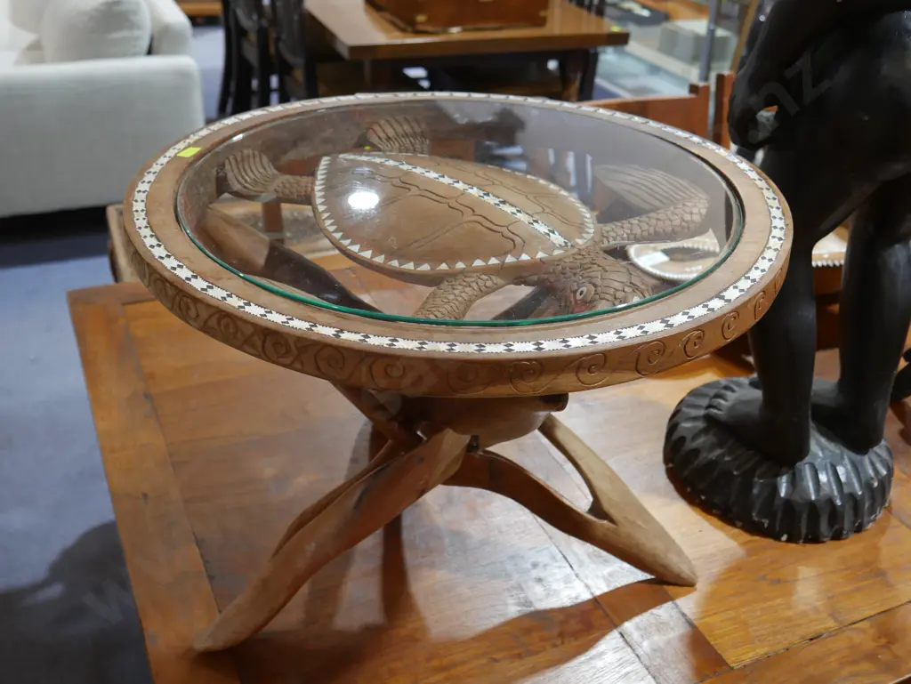 Carved glass top wine table Image 1++