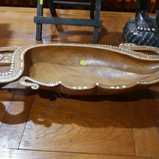 Carved wooden bowl pearl and