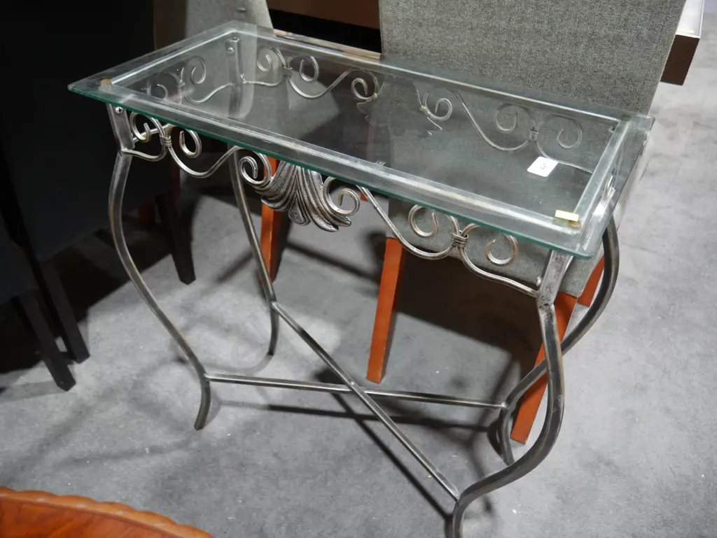 Metal base glass top hall table Image 1++