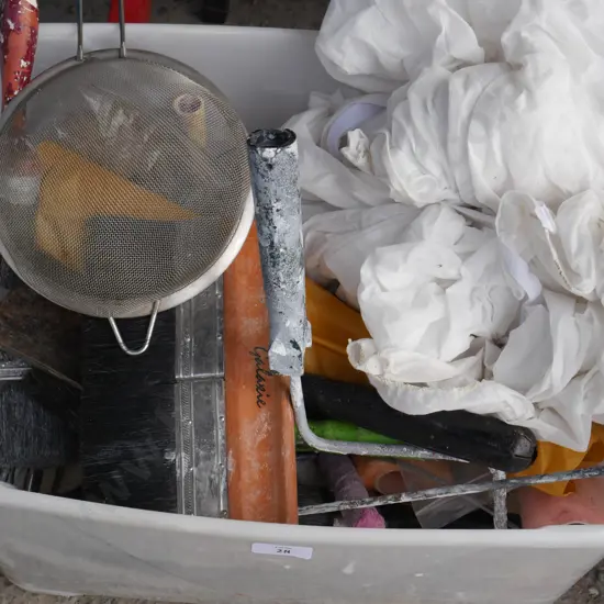 Box of paint brushes and rollers etc
