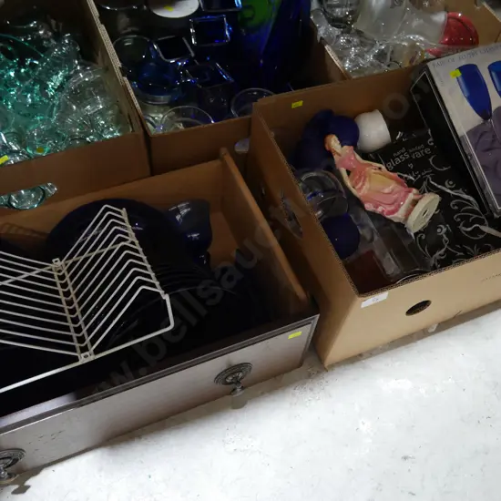 2 boxes glassware, figurine etc