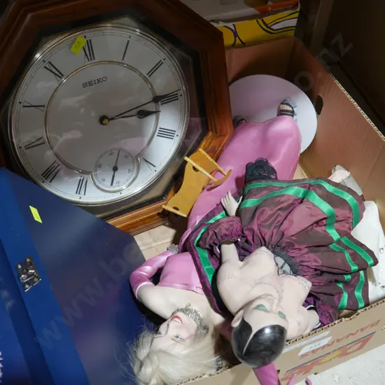 Seiko wall clock, figurines etc