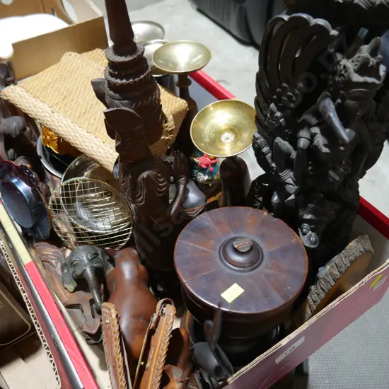 Carved wood figures, etc