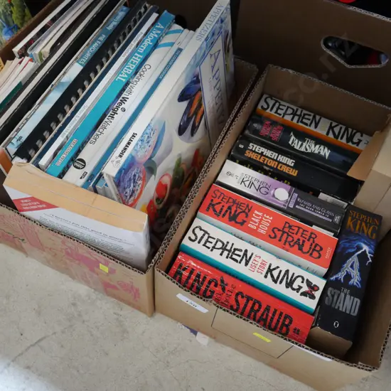 2 boxes of books, Stephen king & cooking etc