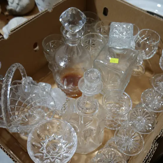 Crystal decanters, glassware etc
