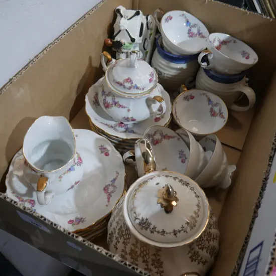 Box of china teasets etc