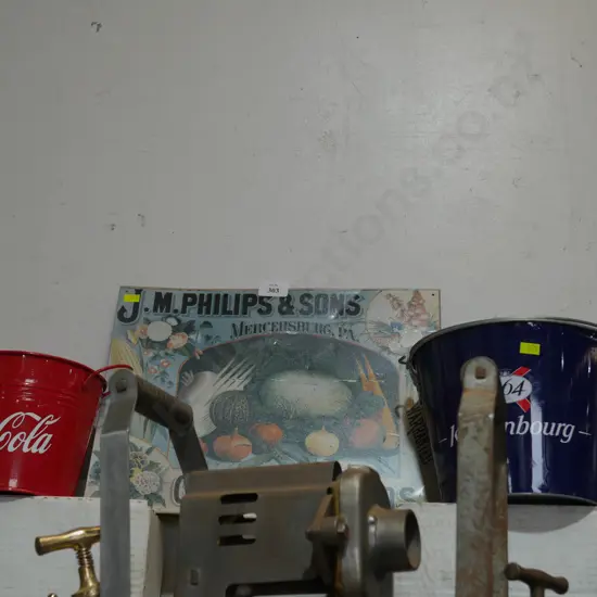 Advertising buckets, sign