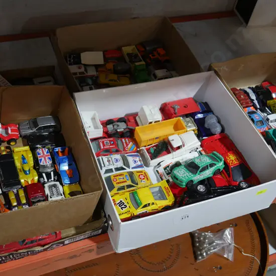 5 boxes assorted toy vehicles