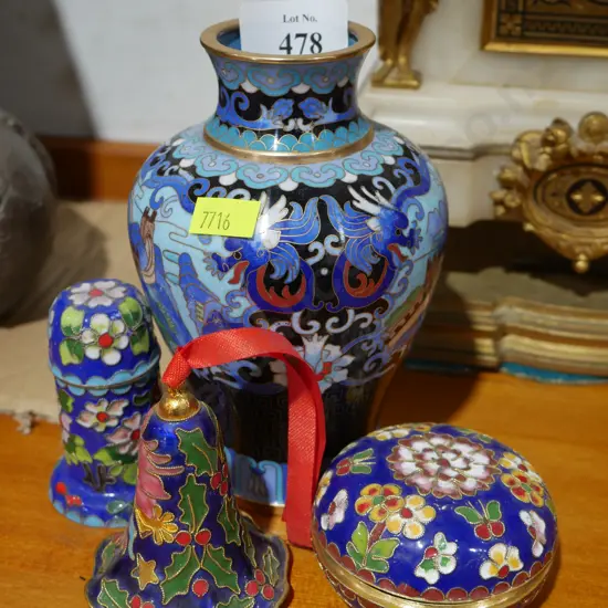 Cloisonne vase etc