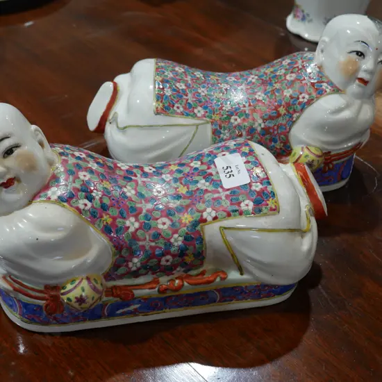 Pair of oriental ceramic pillows