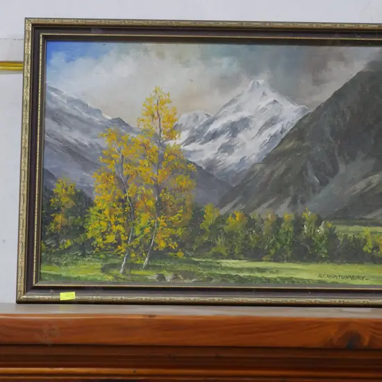 Framed Montgomery oil, Mt Cook