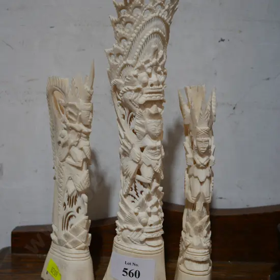 3 carved bone figures