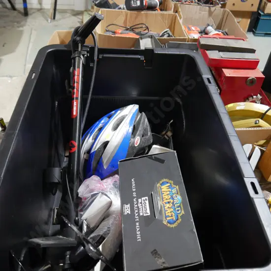 Tyre pump, helmet etc