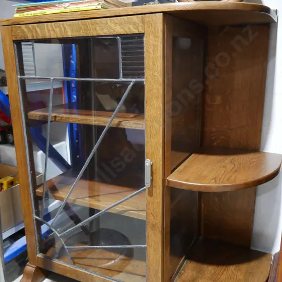 Oak leadlight cabinet