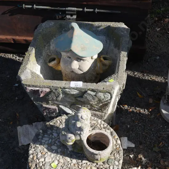 Gnome, concrete planter etc