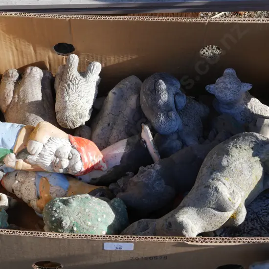 Box of animals and gnomes garden ornaments