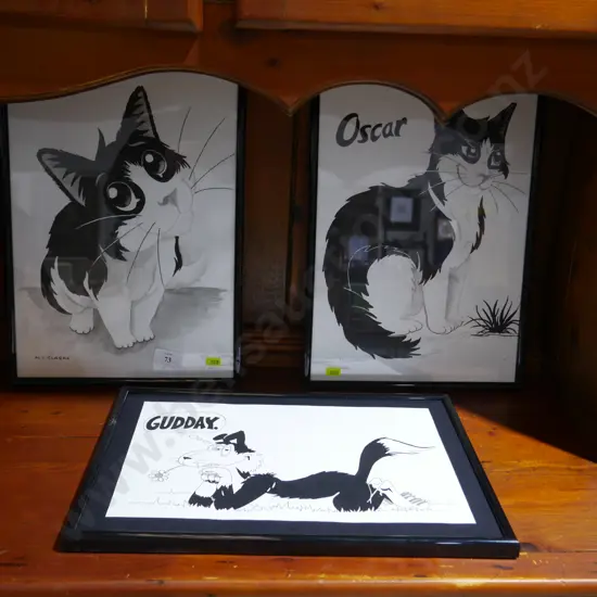 3 black and white artworks