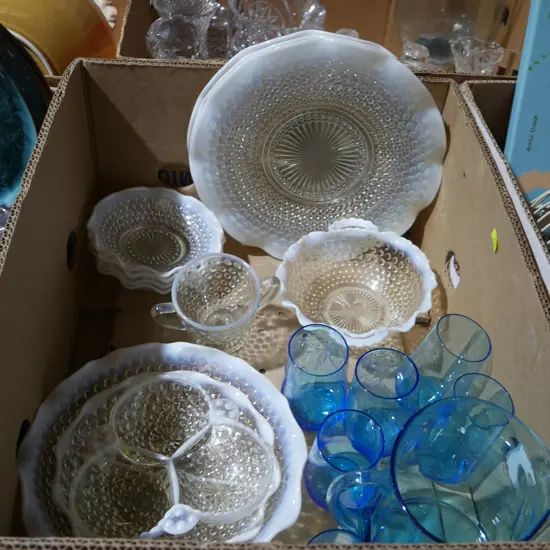 Opalescent hobnail glassware etc