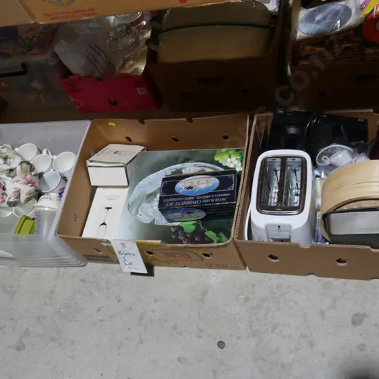Three boxes of assorted kitchenware