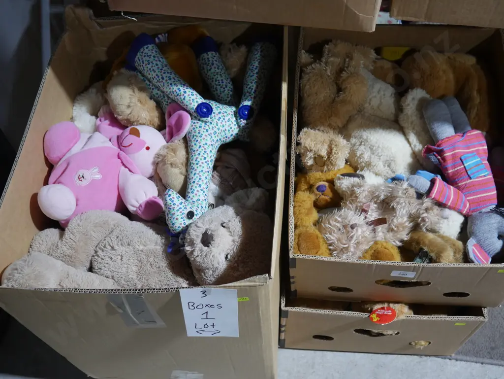 Three boxes of assorted teddy bears Image 1++