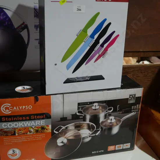 5pc knife set, Calypso 3pc cookware