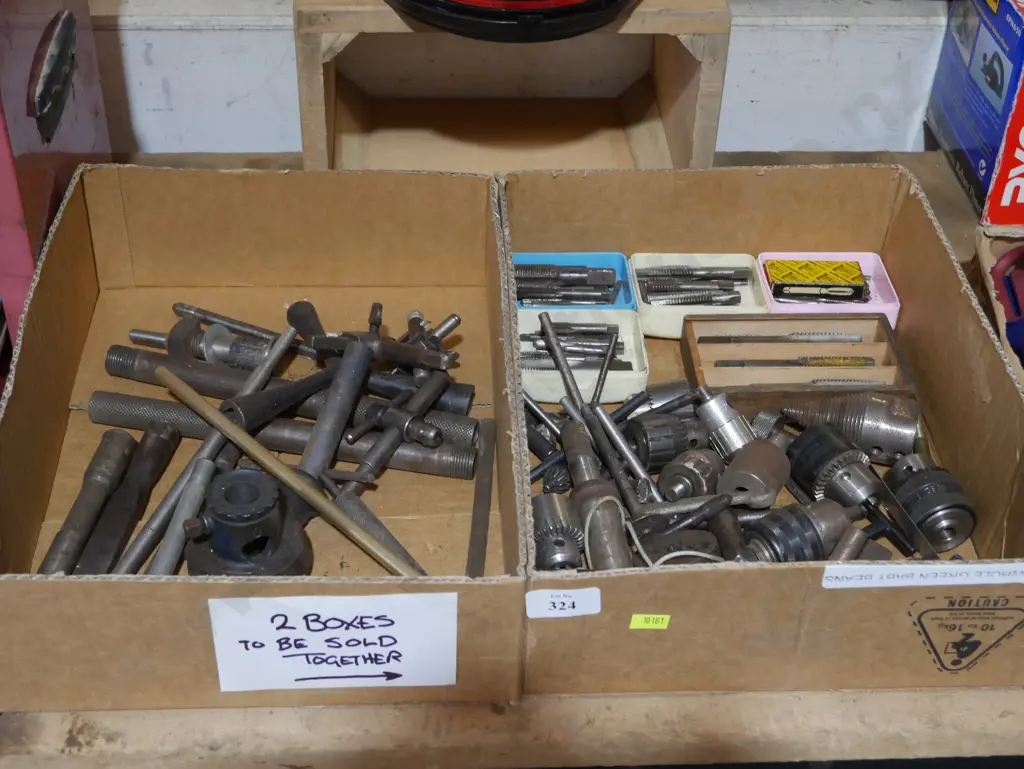 Two boxes of drill parts etc Image 1++