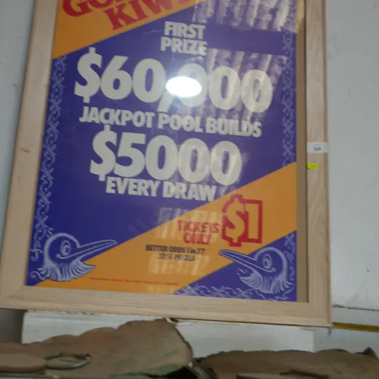 Golden Kiwi framed lottery poster