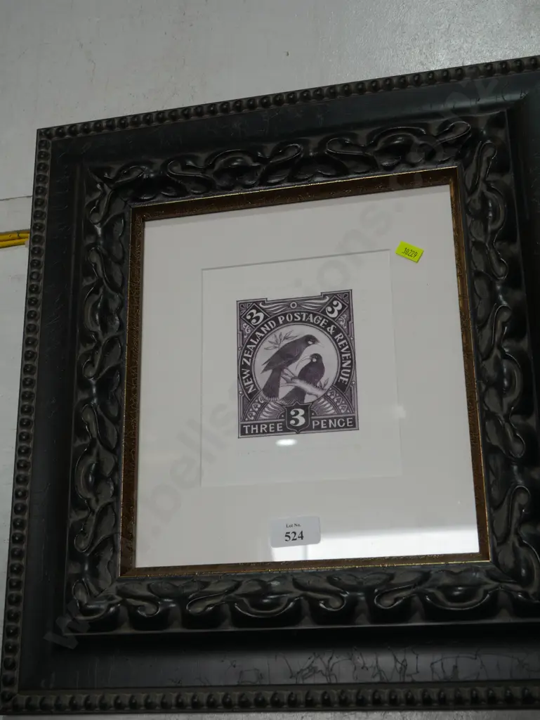 Framed NZ 3 pence stamp Image 1++
