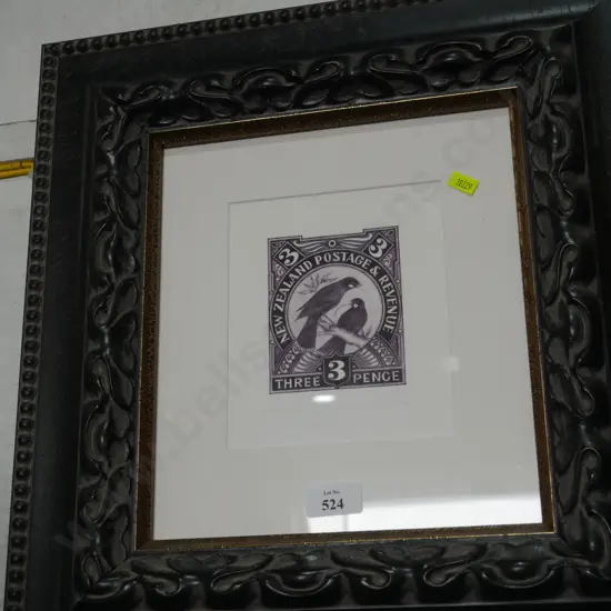 Framed NZ 3 pence stamp