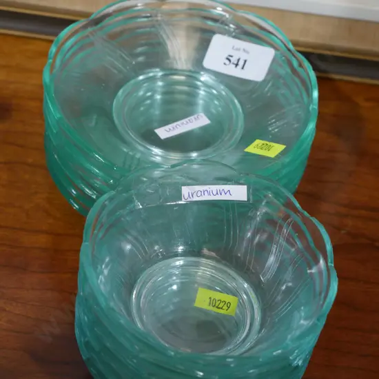 Uranium glass set of 12 dishes