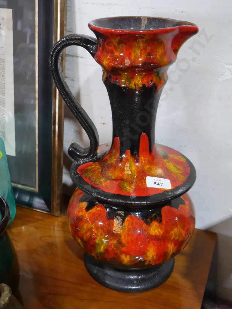 West German pottery handled jug vase Image 1++