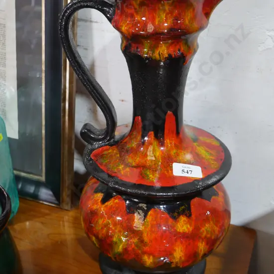 West German pottery handled jug vase