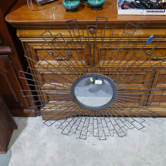 Round metal wire framed mirror