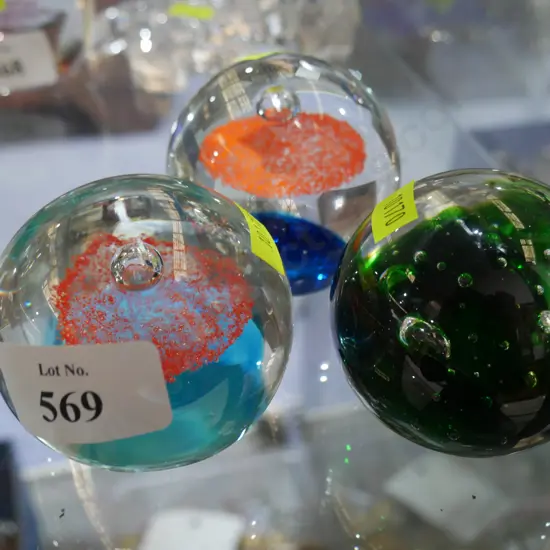 3 glass paperweights