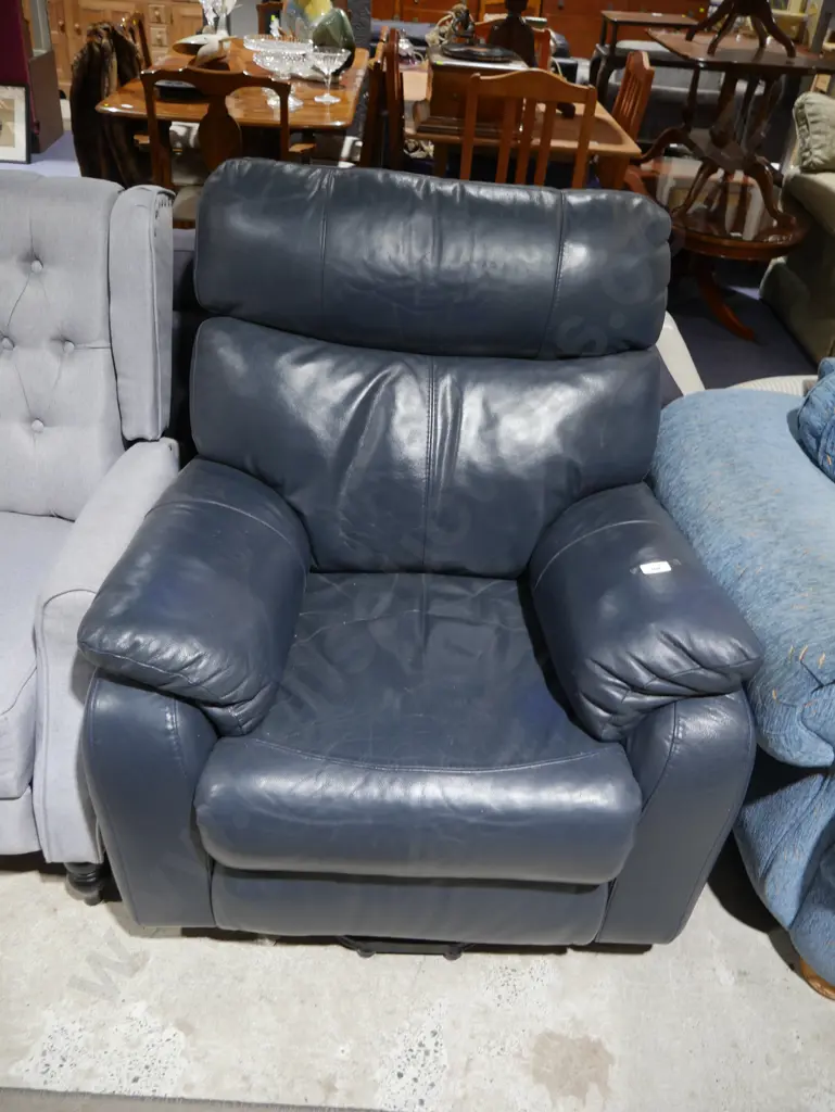 Navy leather electric armchair Image 1++