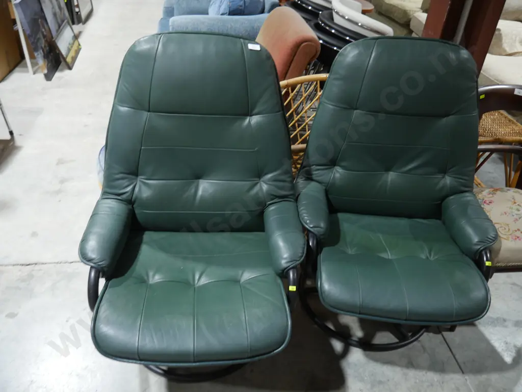 Pair of green swivel armchairs Image 1++