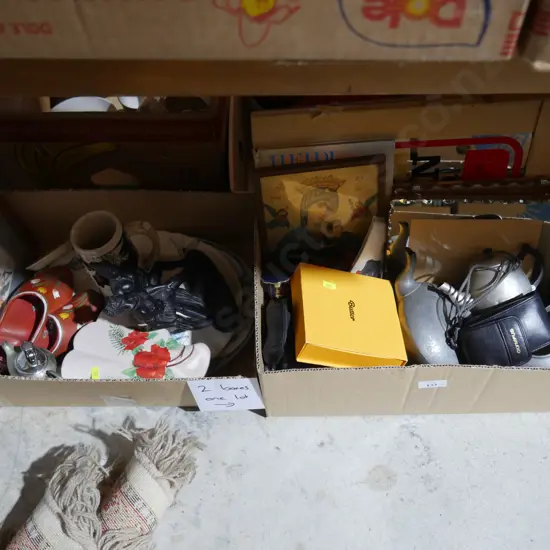 Two boxes of ornaments, art etc